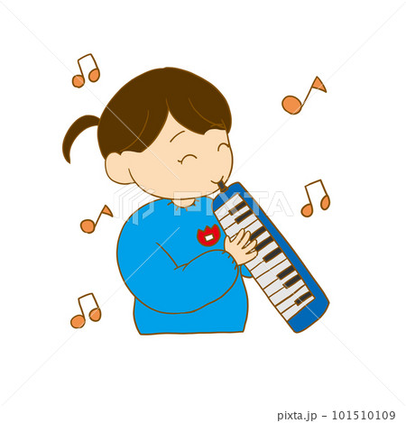 立って鍵盤ハーモニカを吹く女の子 101510109