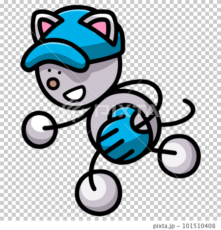 Illustration of Nyanmaru playing baseball while wearing gloves (horizontal version) cat 101510408