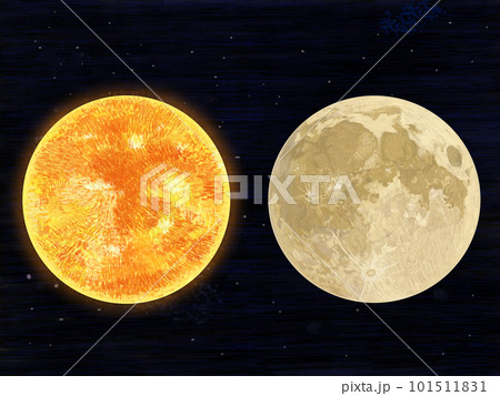太陽と月セット_星空バック 101511831