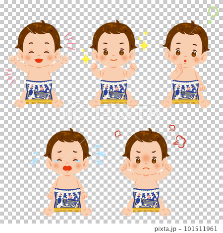 化粧まわしの赤ちゃん　男の子　表情　セット 101511961