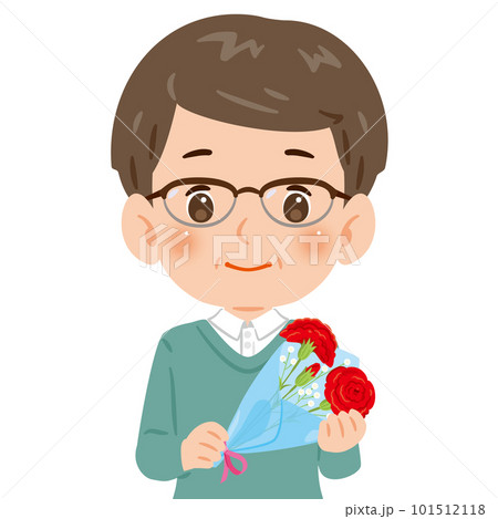 赤いカーネーションの花束を持った中年男性 赤いカーネーションの花束を持った中年男性 101512118