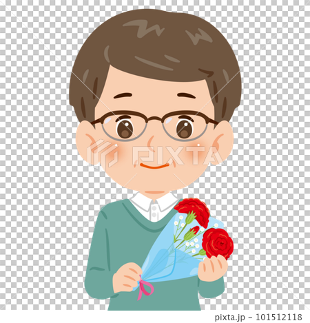 拿著一束紅色康乃馨的中年男子 101512118