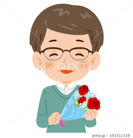 赤いバラの花束を持った中年男性 101512119