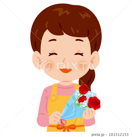 赤いバラの花束を持った女性 101512153