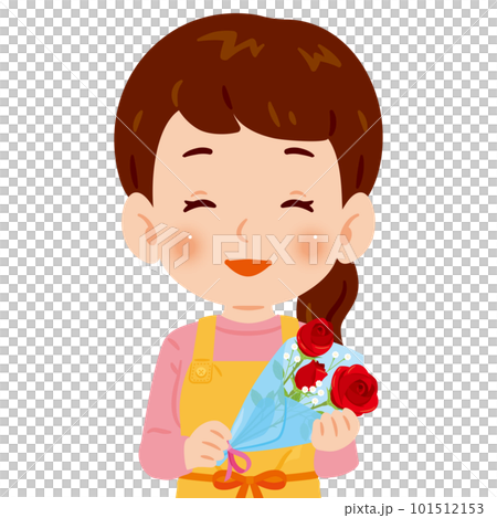 赤いバラの花束を持った女性 101512153