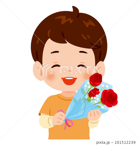 赤いバラの花束を持った男の子 101512239