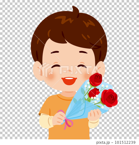 赤いバラの花束を持った男の子 101512239
