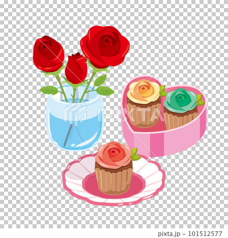 カップケーキとバラ 101512577