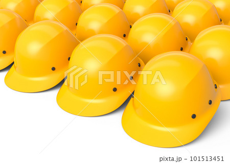 Set of safety helmets or hard caps for carpentry work in row on white background 101513451
