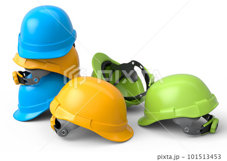 Heap of safety helmets or hard caps for carpentry work on white background 101513453
