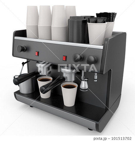 Professional espresso coffee machine with horn for paper cups isolated on white 101513702