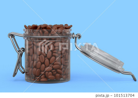 Glass jar with coffee beans isolated on blue background. Glass jar with coffee beans isolated on blue background. 101513704