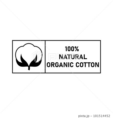 100 percent natural organic cotton. Vector label, logo and icon on blank background. Isolated black and white silhouette. 100 percent natural organic cotton. Vector label, logo and icon on blank background. Isolated black and white silhouette. 101514452