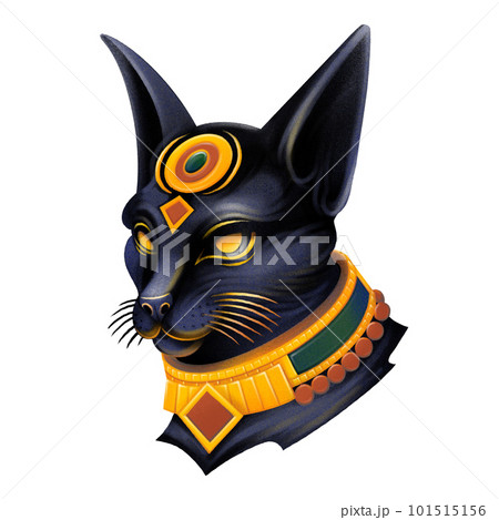 Egyptian goddess Bastet in the form of a black cat in the style of digital airbrushing 101515156