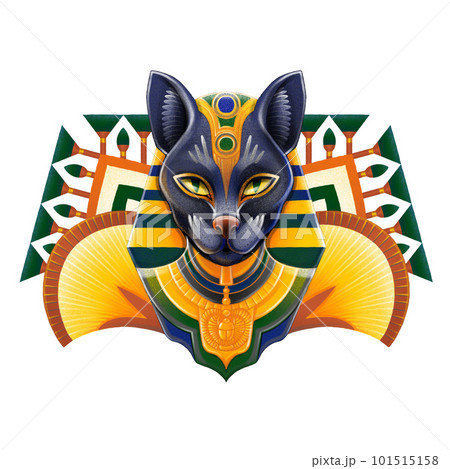 Bastet goddes. Cat wearing pharaoh's headdress in the style of digital airbrushing 101515158