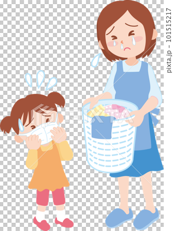 Mama with watery eyes and runny nose and girl in mask Mama with watery eyes and runny nose and girl in mask 101515217