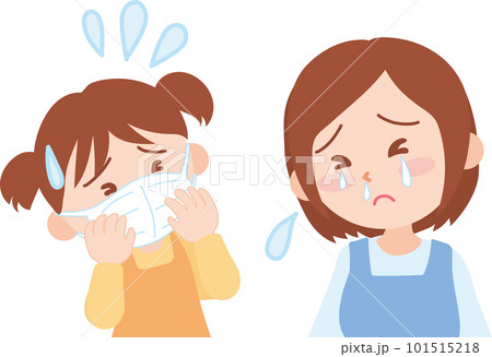 涙目鼻水のママとマスク姿の女の子_上半身 涙目鼻水のママとマスク姿の女の子_上半身 101515218