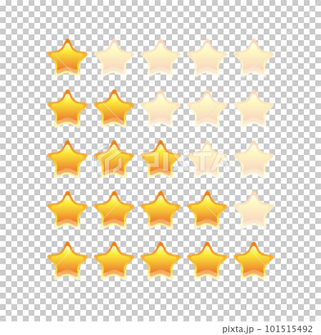 ゴールド/黄色の5つ星評価のアイコン素材セット - 星1から星5･評価･レーティングのイメージ 101515492