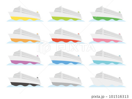 海を走るシンプルな船のイラストのセット 101516313