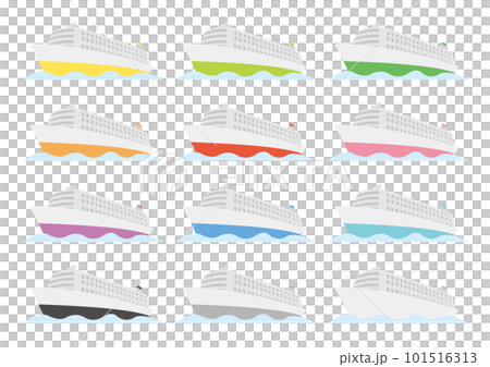 海を走るシンプルな船のイラストのセット 101516313