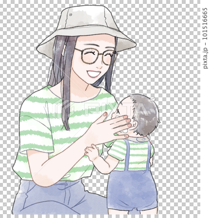 子供に日焼け止めを塗る母親のイラスト 101516665