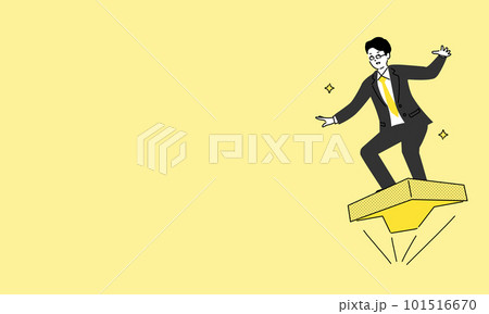 矢印に乗って進む若いビジネスマンのシンプルなイラスト、コピースペース、ベクター 101516670