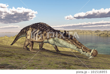 Prehistoric crocodile Kaprosuchus in a landscape 101516955