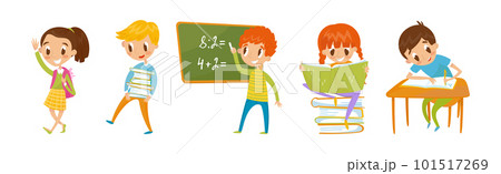 Smart Kids Reading Book and Studying School Subject Vector Set Smart Kids Reading Book and Studying School Subject Vector Set 101517269