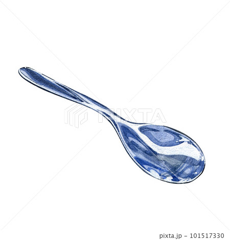 Set metal stainless spoon isolated on white background. Watercolor hand drawing realistic illustration. Art for design 101517330