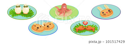 Creative Meal Dishes Plating and Serving Ideas Vector Set 101517429