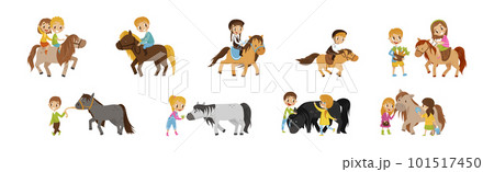 Cute Kid Jockey Riding Horse with Leading Reins...のイラスト素材 [101517450 ...