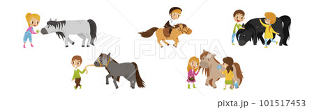 Cute Kid Jockey Riding Horse with Leading Reins...のイラスト素材 [101517453 ...