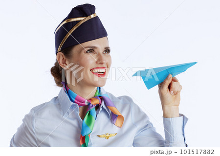 happy elegant air hostess woman on white happy elegant air hostess woman on white 101517882