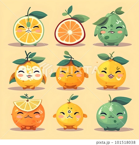 Citrus fruits cute laughing cartoon characters Citrus fruits cute laughing cartoon characters 101518038
