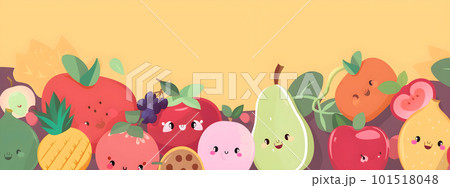 Vegetables and fruits cartoon characters banner 101518048