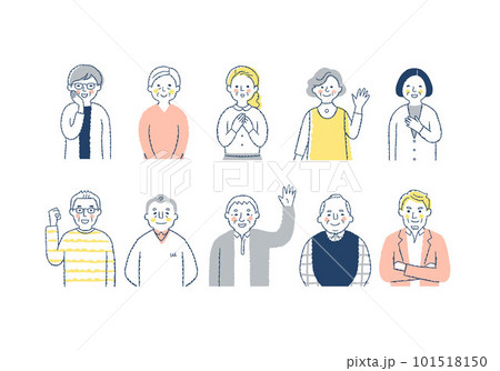 笑顔のシニア世代の男女10人　上半身 101518150