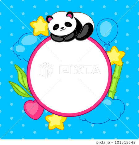 Frame with cute kawaii little panda. Funny - Stock