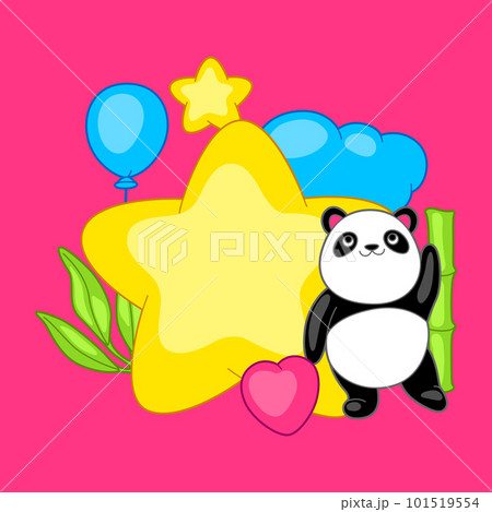 Background with cute kawaii little panda. Funny character and decorations in cartoon style. 101519554