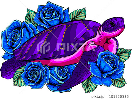 vector illustration of turtle with roses on white background vector illustration of turtle with roses on white background 101520536