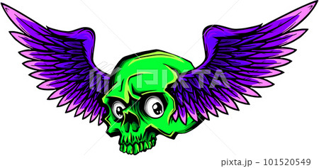 vector illustration of Human skull with wings on white background. digital hand draw vector illustration of Human skull with wings on white background. digital hand draw 101520549