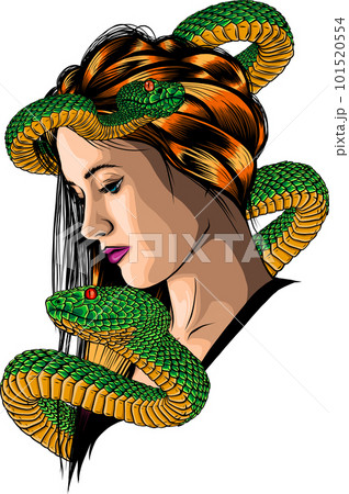 vector illustration of head woman with snake on white background 101520554