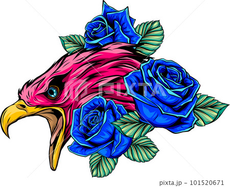 vector illustraion of eagle with flower roses on white background vector illustraion of eagle with flower roses on white background 101520671