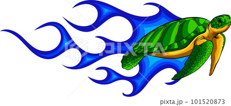 Cartoon Sea Turtle. Vector Illustration of Eretmochelys Imbricata. digital hand draw Cartoon Sea Turtle. Vector Illustration of Eretmochelys Imbricata. digital hand draw 101520873