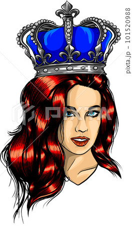 Queen portrait girl with classic long healthy hair.Close up look , cat eye with long eyelashes and full shaped eyebrows, perfect red lips shape. Queen portrait girl with classic long healthy hair.Close up look , cat eye with long eyelashes and full shaped eyebrows, perfect red lips shape. 101520988