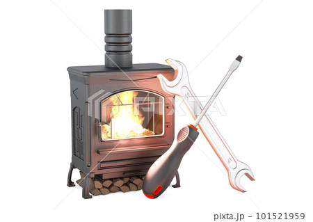 Potbelly stove, wood burner stove with chimney... - Stock Illustration  [101521959] - PIXTA