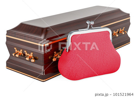 Wooden coffin with purse coin, 3D rendering 101521964