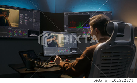 The editor makes color correction for movie The editor makes color correction for movie 101522579