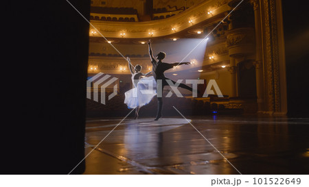 Ballerina dances with partner in training suit Ballerina dances with partner in training suit 101522649