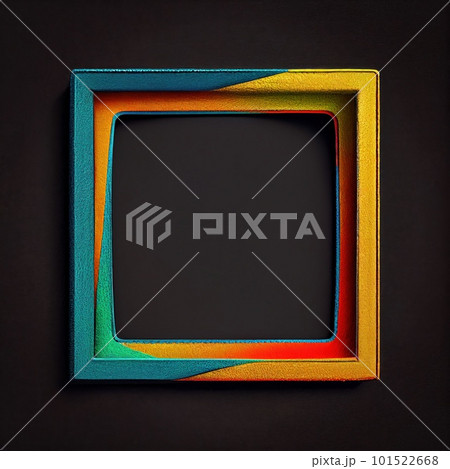 An empty colorful leather square frame on solid background. Smooth texture, bright colors. Ai generated abstract illustration with a square frame made of vivid flaps of leather. An empty colorful leather square frame on solid background. Smooth texture, bright colors. Ai generated abstract illustration with a square frame made of vivid flaps of leather. 101522668