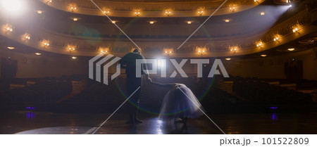 Ballet dancers bow on classic theater stage 101522809